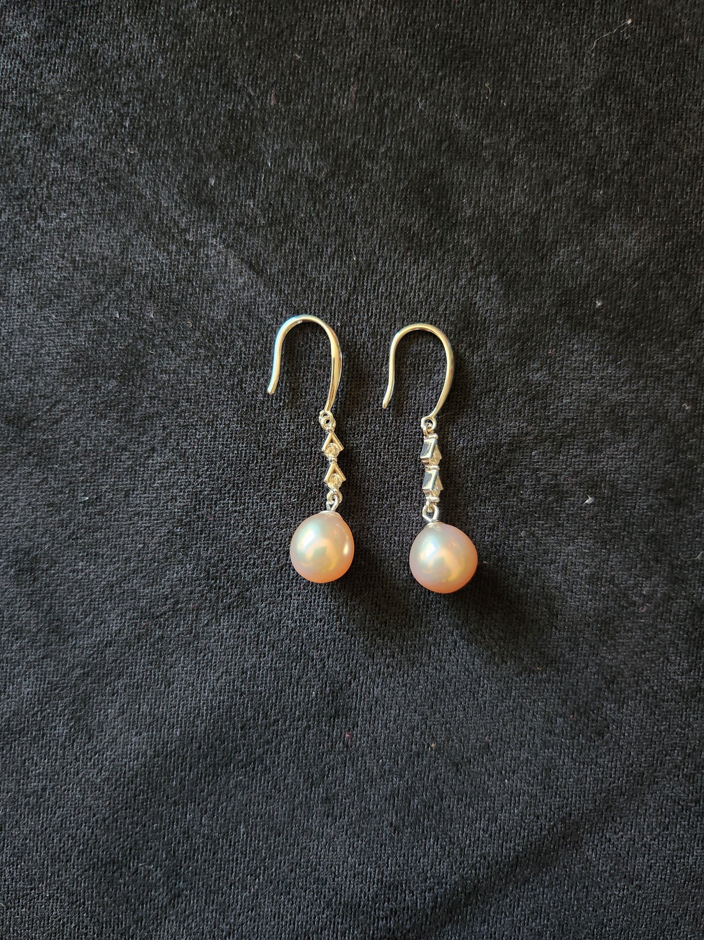 Pearl Earrings, CZ setting - Pear Shaped, Metallic Hue