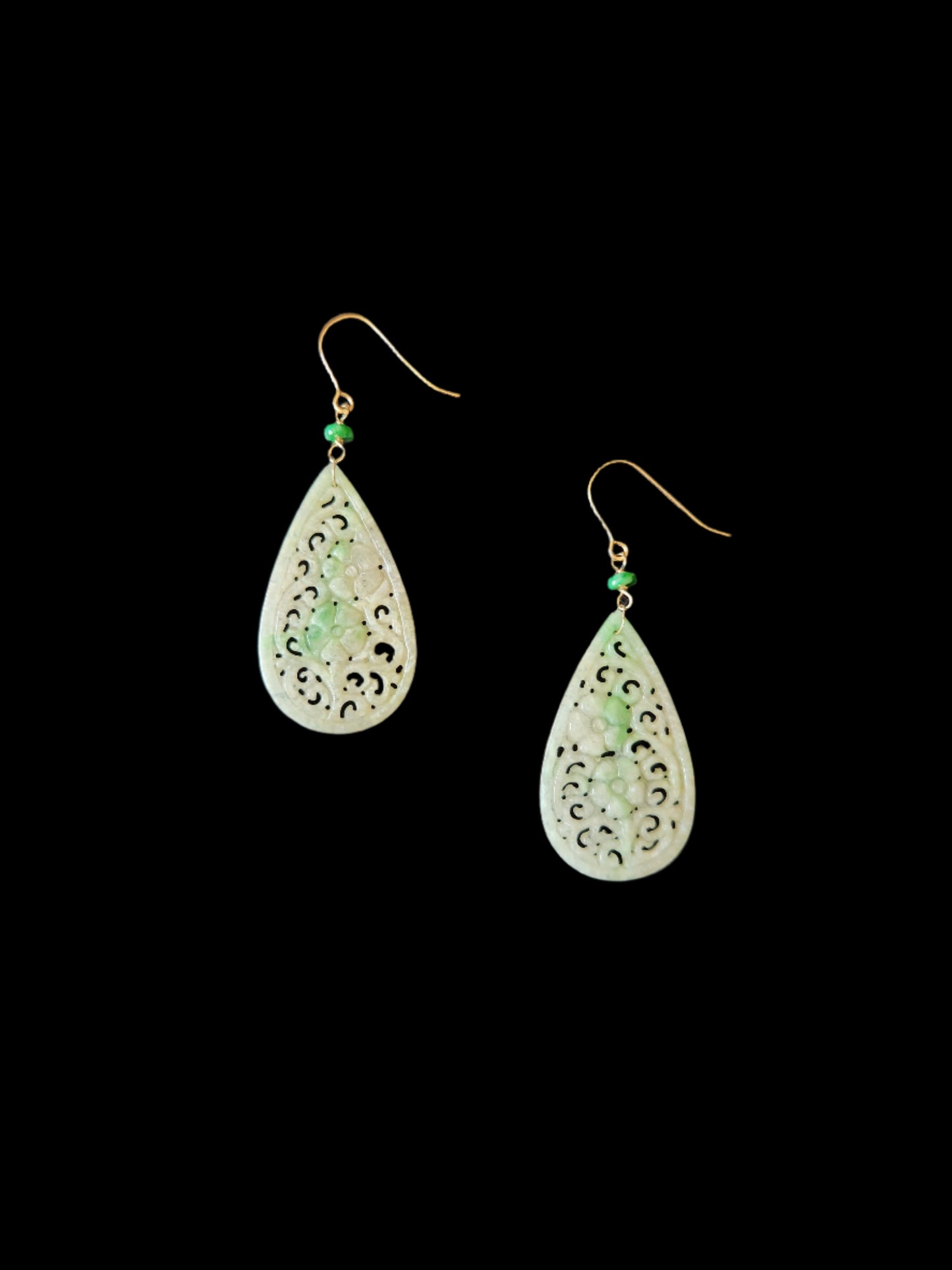Jadeite Earrings - Openwork Style Teardrop