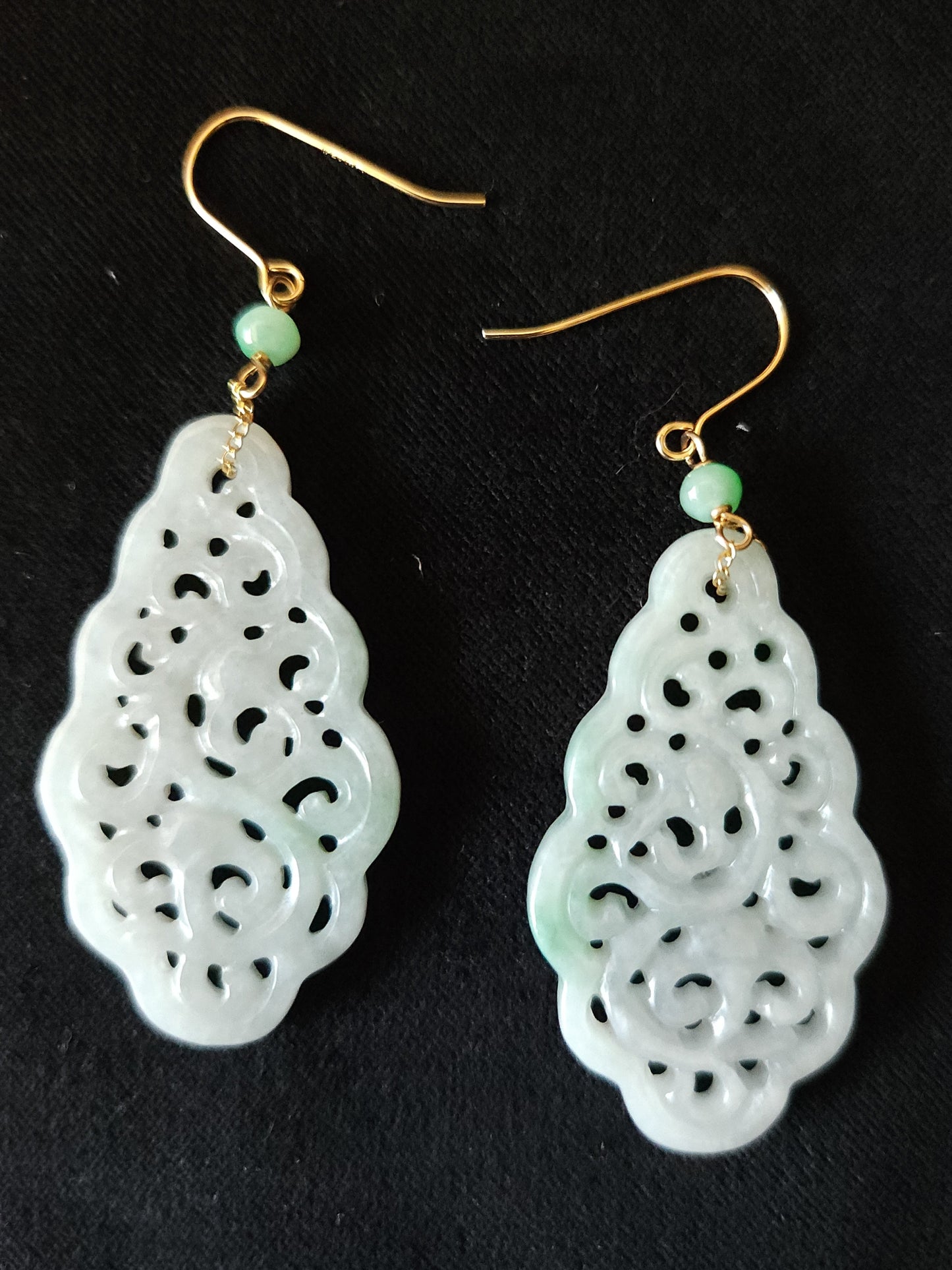 Jadeite Earrings - Openwork Drop Style