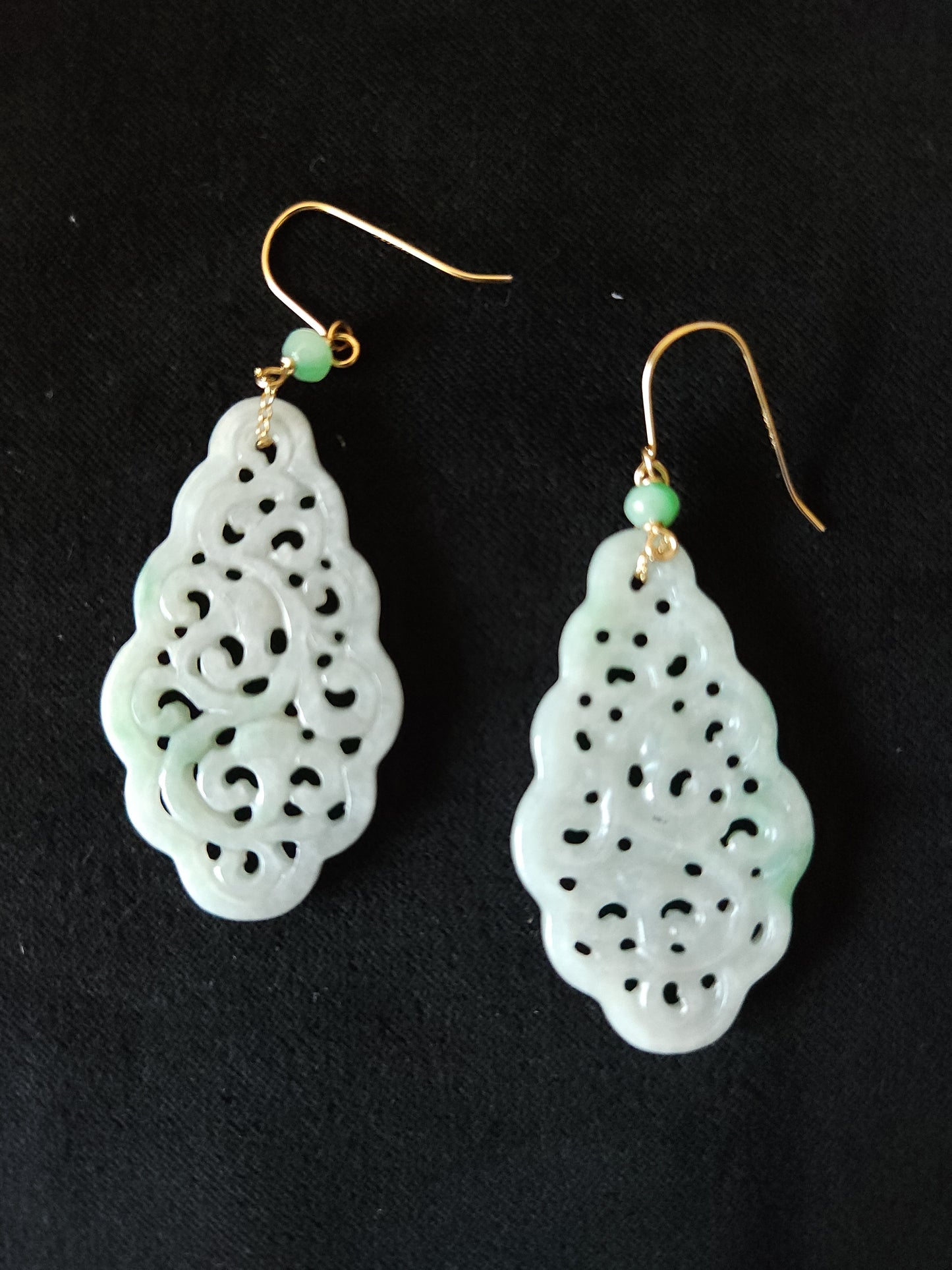 Jadeite Earrings - Openwork Drop Style