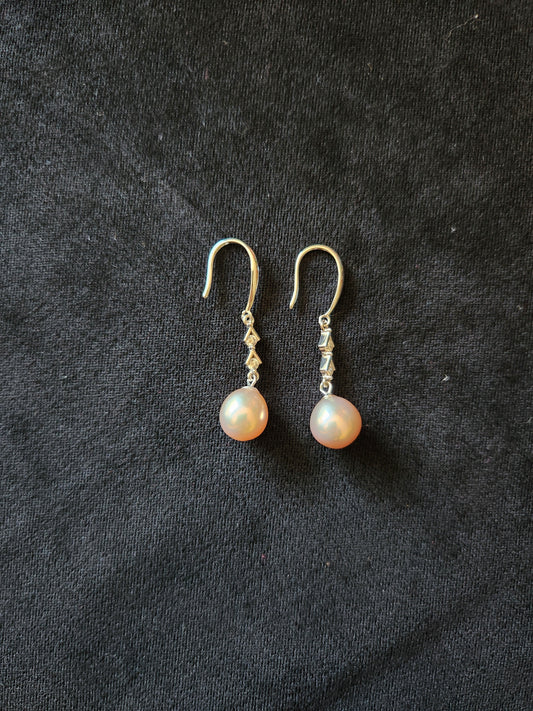Pearl Earrings, CZ setting - Pear Shaped, Metallic Hue