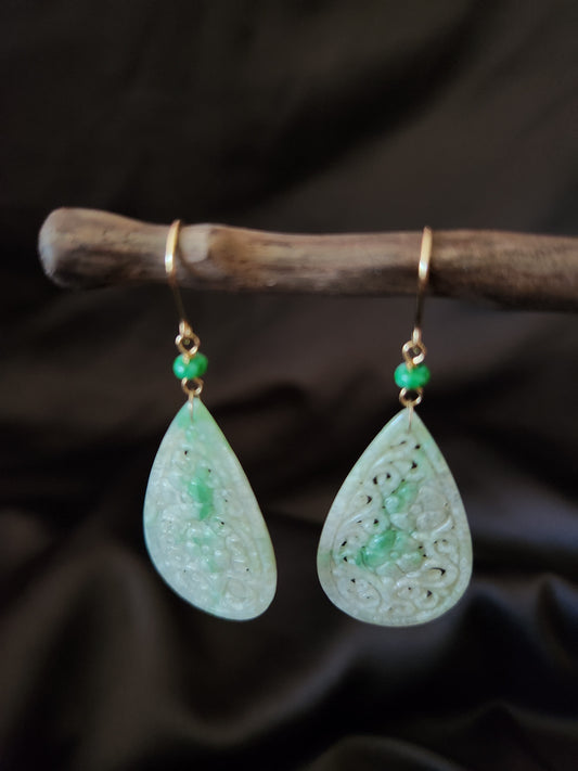 Jadeite Earrings - Openwork Style Teardrop
