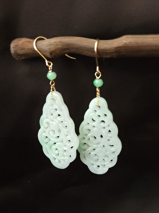 Jadeite Earrings - Openwork Drop Style