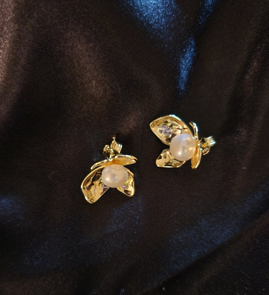 Designer Pearl Floral Stud Earrings